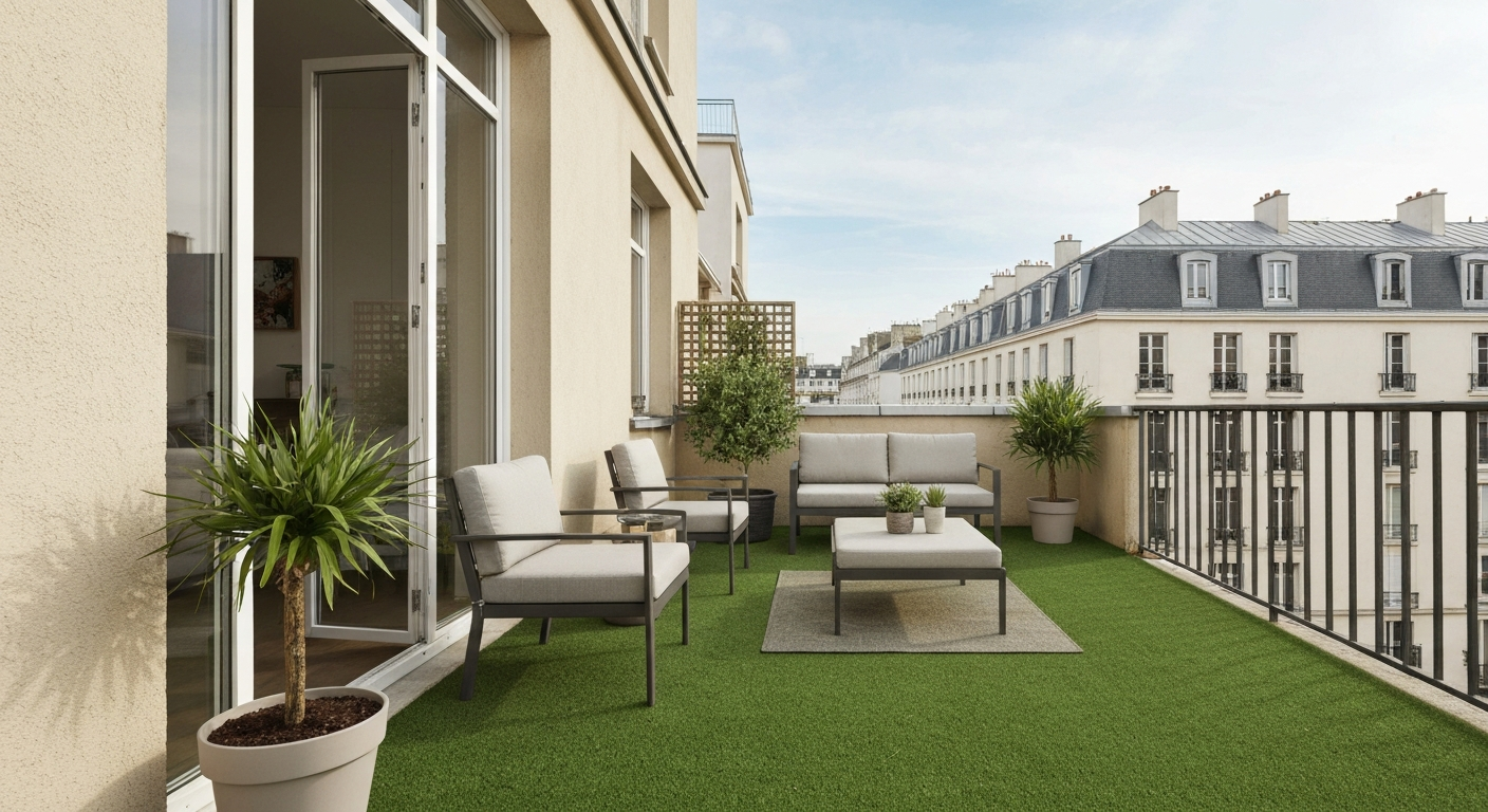 jardin avec gazon artificiel