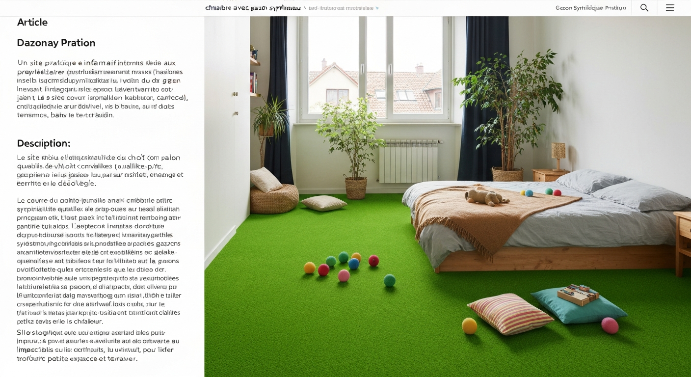 Chambre cosy avec sol en gazon synthétique vert, lit bas et décoration chaleureuse
